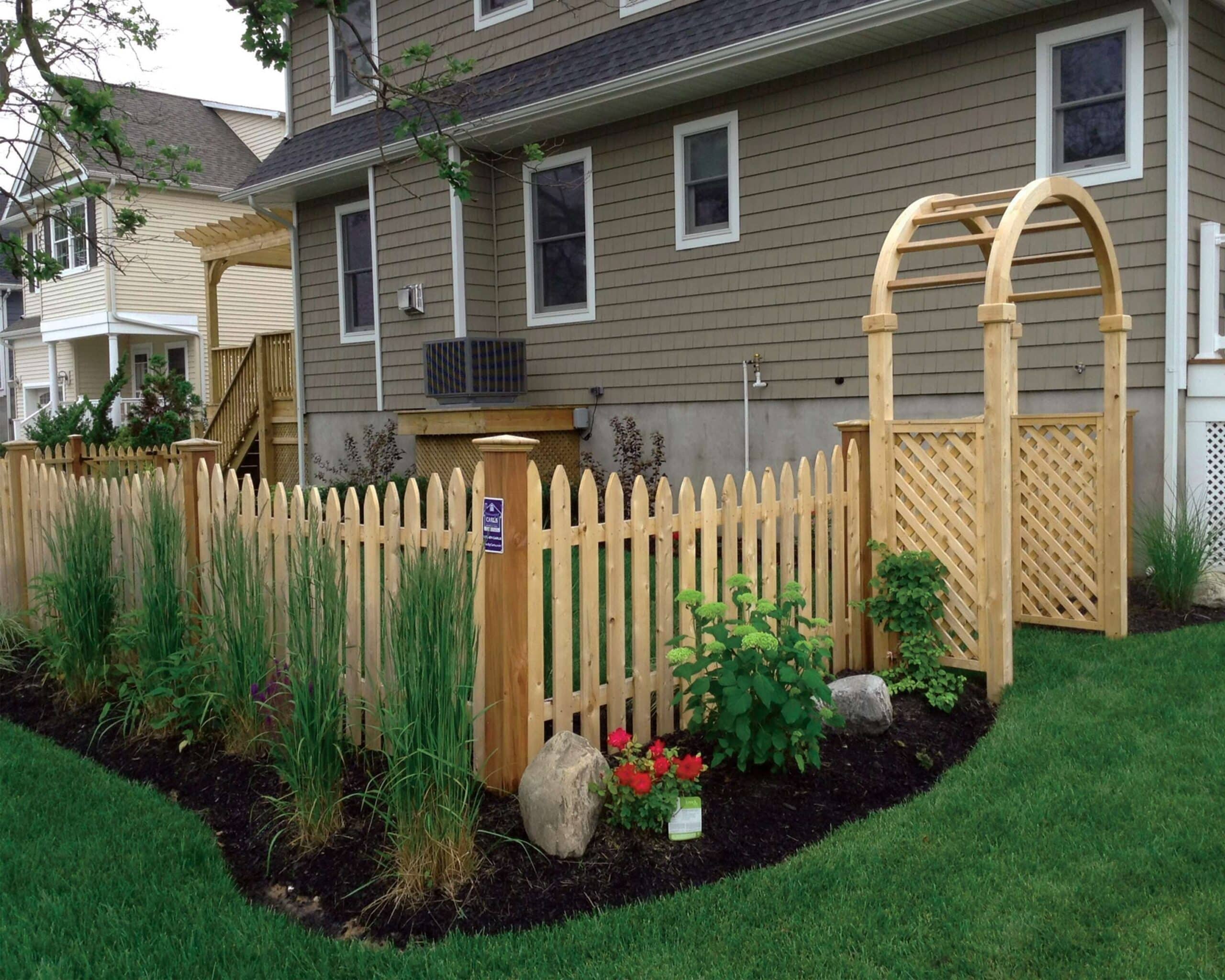 Wood Picket Fence with Arbor