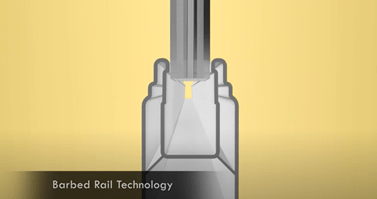 An illustration of a close-up shot of a StayStraight™ barbed rail technology