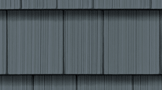 A closeup of a sample of vinyl siding in Pacific Blue